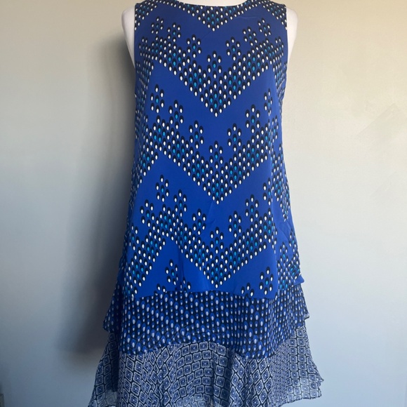 Diane Von Furstenberg Liza Geometric Cocktail Dress Layered Silk Crepe Ruffle - Picture 7 of 15